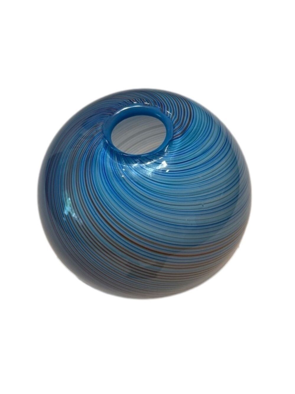 Dansk International Designs 7” Blue & Rust Swirl Glass Vase Mid Century Modern